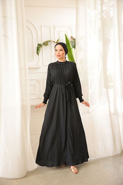 Zaure Hijab Collar and Waist Belted Women's Dress