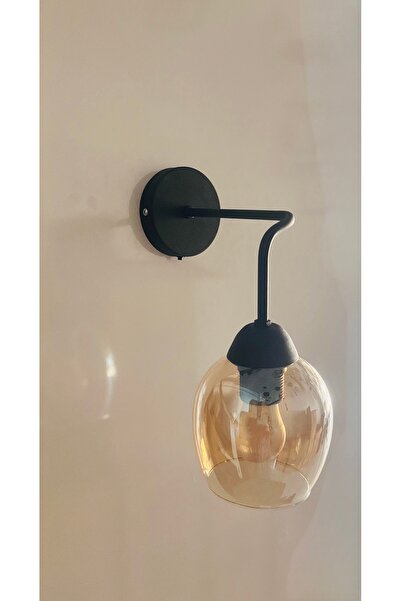 gaziantepavize Milano Bal Camlı Siyah Metal Modern 2 Adet Pilli Aplik - Özel Tasarım Lamba ve Pil Dahildir