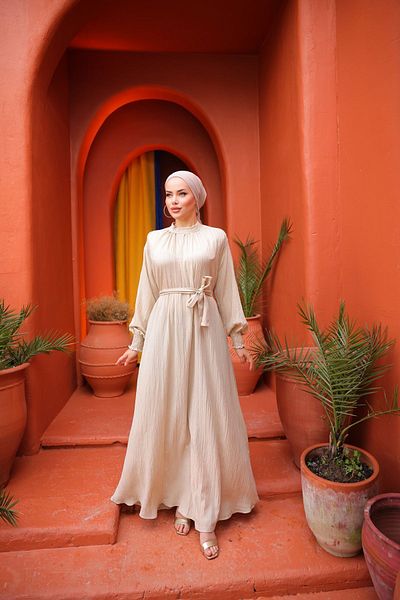 Zaure Hijab Collar and Waist Belted Women's Dress