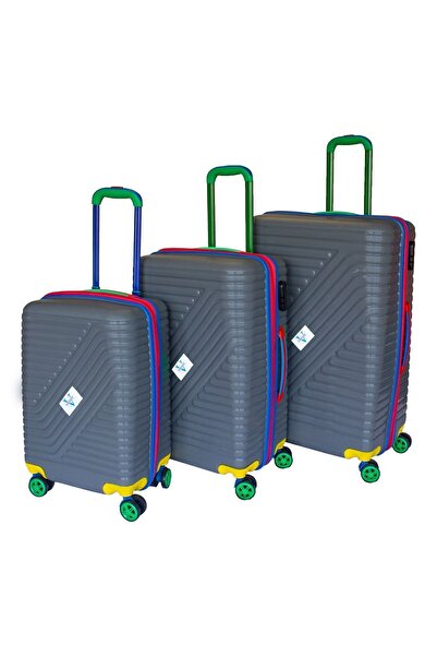 Vayomy Colors Pp Line Kabin Orta Büyük Boy Gri 3'lü Valiz Seti Kırılmaz 2 Yıl...