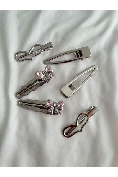 Planet Butik 6-Piece Metal Buckle Set - Ribbon with Stone Detail