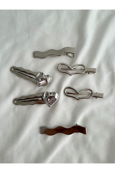 Planet Butik 6-Piece Metal Buckle Set - Heart Design with Stone Detail