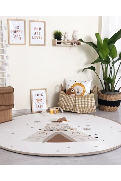 Evmila Dijital Baskılı Kaymaz Taban Yıkanabilir Boho Çadır Desenli Çocuk Ve B...