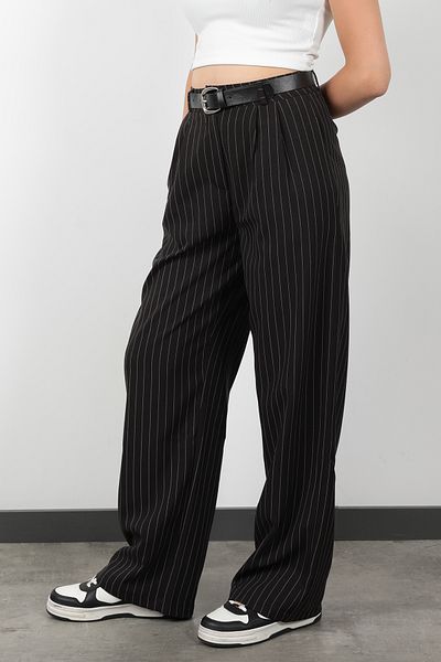 GİYSA Women's Striped Belted Double Collet Pants