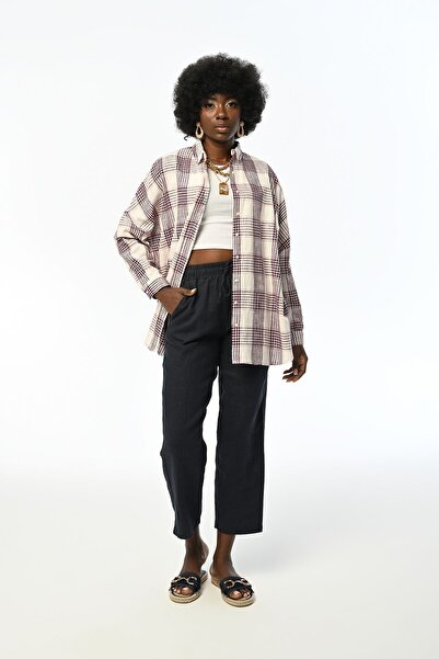 Orfeo Negro Kockás mintás oversize pamut női ing