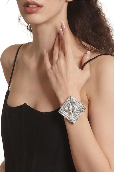 LABALABA Women's Lacquer Silver Color Plated Adjustable Open Band Mesh Textured Geometric Figured Bracelet