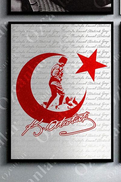 ÖZCANLAR ÇERÇEVE Atatürk Çerçevesiz Çerçeve Görünümlü Atatürk Fotoğrafları 10 Parça Mdf Tablo Seti Atatürk Imzası