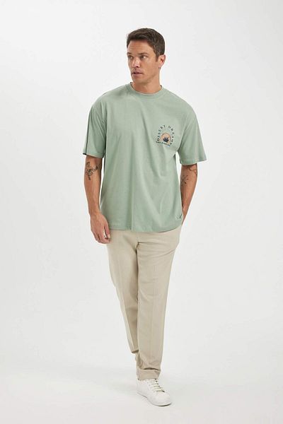 DeFacto Oversize Fit Crew λαιμόκοψη εμπριμέ κοντό μανίκι 100 βαμβακερό T-shirt W8282az23sm