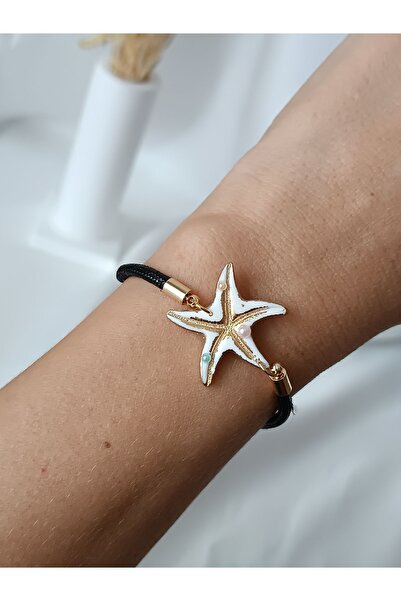 La fee aksesuar سوار بوليمر كلاي - إكسسوار مجوهرات بتفاصيل نجمة البحر واللؤلؤ