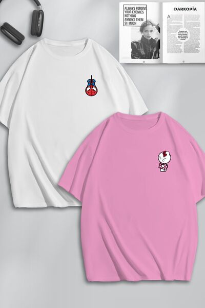 Pisa Art Hello Kitty Spiderman με μοτίβο Unisex Oversize T-Shirt Couple Combination - Lover Design Σετ 2 τεμαχίων