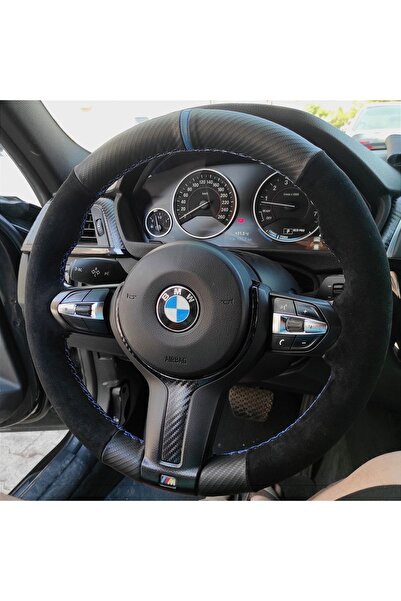imza direksiyon kılıfı Bmw F30 Alcantra Karbon Mavi Yüzüklü Mavi Dikişli Açık...
