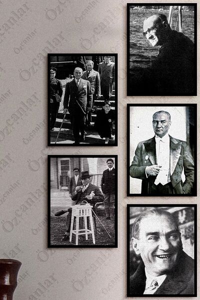 ÖZCANLAR ÇERÇEVE Çerçevesiz Çerçeve Görünümlü Atatürk Fotoğrafları 12 Parça Mdf Tablo Seti Çoklu Baskı Seti Mdf Baskı