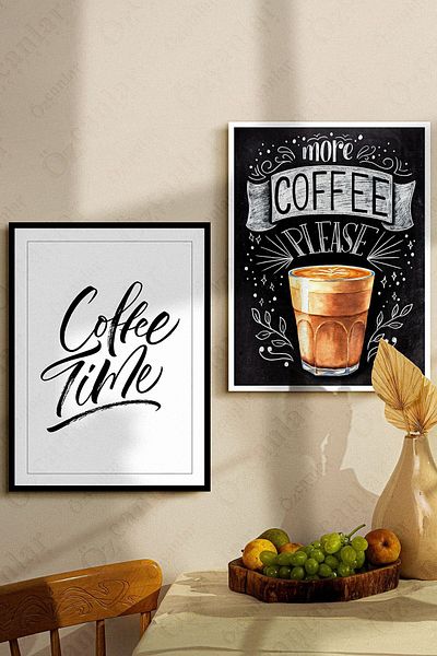 ÖZCANLAR ÇERÇEVE Coffee Time Themed Frameless Frame Look Σετ ζωγραφικής τοίχου MDF 2 τεμαχίων Σετ ζωγραφικής MDF