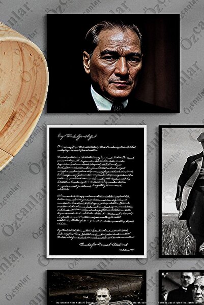 ÖZCANLAR ÇERÇEVE Atatürk Çerçevesiz Çerçeve Görünümlü Atatürk Fotoğrafları 13 Parça Mdf Tablo Seti Atatürk Imzası