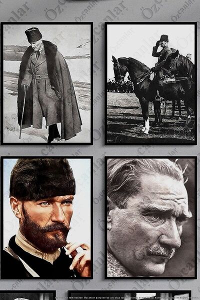 ÖZCANLAR ÇERÇEVE Atatürk Çerçevesiz Çerçeve Görünümlü Atatürk Fotoğrafları 13 Parça Mdf Tablo Seti Atatürk Imzası