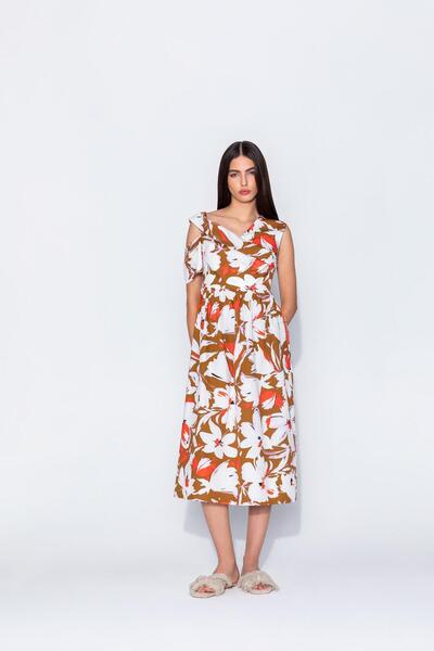 KAMEYA ÇİÇEK DESENLİ KRUVAZE ELBİSE 24S40430