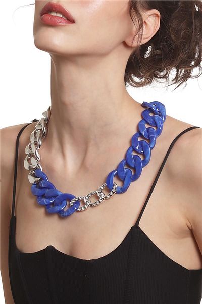 LABALABA Women's Thick Chain Form Midnight Blue & Silver Color Acrylic Design Necklace