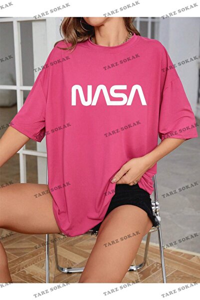 Tarzsokak Imprimat NASA, unisex, din bumbac pieptănat supradimensionat - colorat