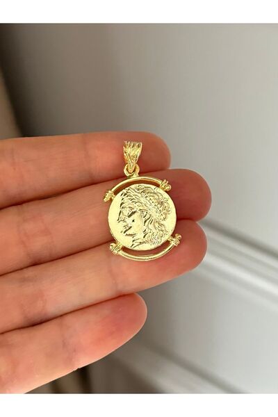 emy by emel luxury silver jewelry Altın Kaplama Madalyon Kolye Ucu 925 Ayar Gümüş