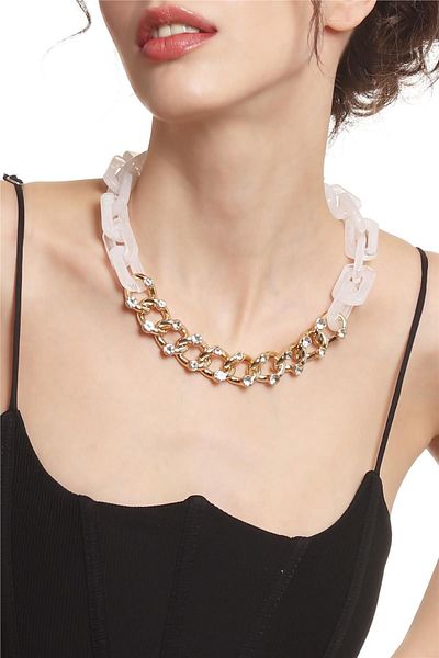 LABALABA Women's Thick Chain Form White & Gold Color Acrylic Design Necklace