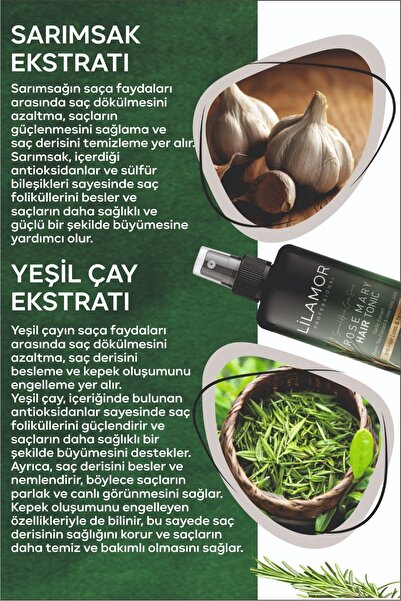 Lilamor Biberiye Saç Bakım Toniği 250ml + At Kuyruğu Şampuanı 400ml + Biberiye Serum Yağ 50ml