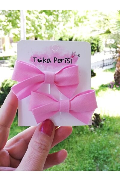 Toka Perisi Pembe Kumaş Fiyonk 2 Li Klips Toka