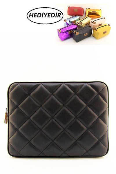 HNB (HANDBAG GIFTED) Black 13 &14 Inch Quilted Laptop And Tablet Case