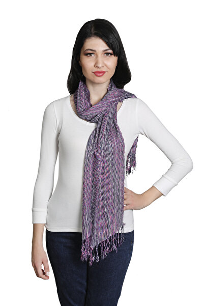 Mystic Mor Ve Gri Renkli %100 Pamuk Desenli Şal