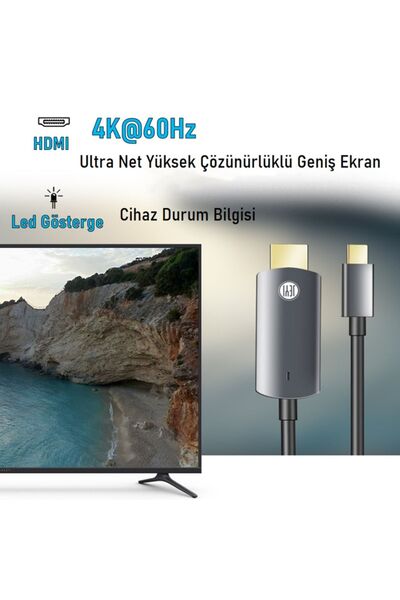 JEYI 1.8 Metre Usb Type-c (erkek) To Hdmı 4k60hz (erkek) Dönüştürücü Çevirici Adaptör