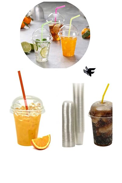 FİGANLAR kalın hijyenik 350 Cc Plastik Pet Limonata Milkshake Bardağı Kapaklı...