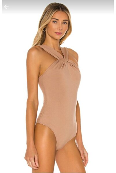 Nsb Tasarım Γυναικείο Μπεζ Χρώμα Μπροστινό λουράκι Λεπτομέρεια Μεταξωτό Ζέρσεϊ Φορμάκι