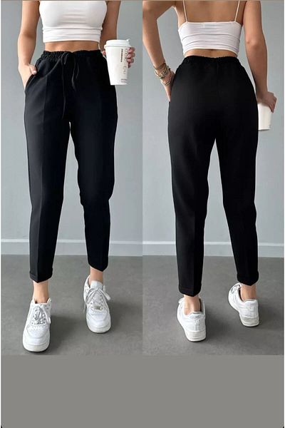 ŞULE BUTİK High Waist Full Lycra Double Leg Elastic Waist Comfortable Trousers