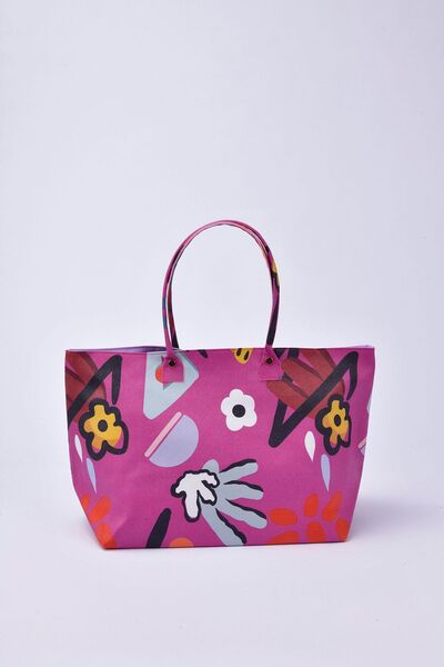 Çiçek Desenli Pembe Kadın Omuz Çantası 23-F3353CC-1