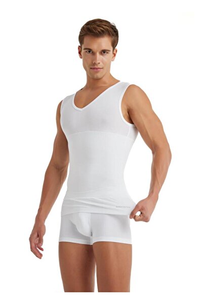 Blackspade White Corseted V-Neck Men's Tank Top - Zero Sleeve C8T0N2O9