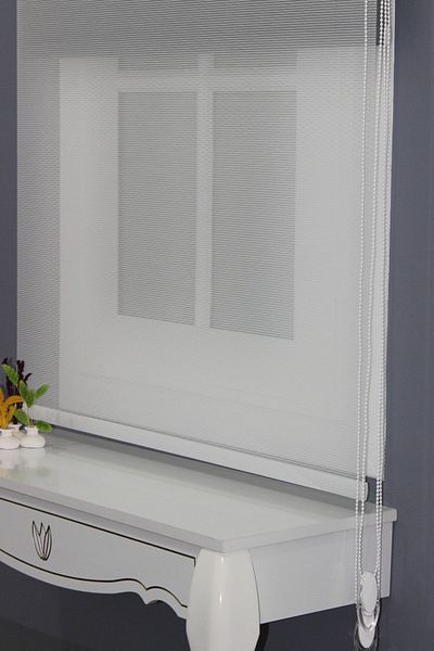 AlpiNaz Double Mechanism Striped Tulle & Matte Gray Roller Blinds with 90 % Light Cutting Feature