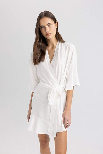 DeFacto Rochie de toaletă din satin pentru mireasă, cu guler înfășurat, cu croiala normală, Fall In Love Z9485az23sm