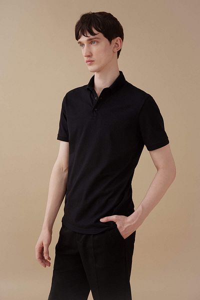 DeFacto Bavlněné tričko Slim Fit Polo Neck Basic s krátkým rukávem