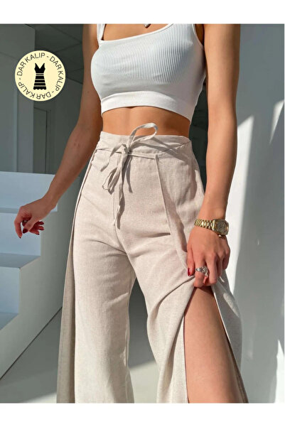 ESRAHELVACI بنطلون كتان - تفاصيل حجرية