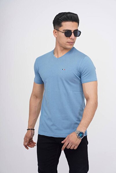 Est Estola Ανδρικό μπλουζάκι από βαμβακερό Lycra Slim Fit με λαιμόκοψη V