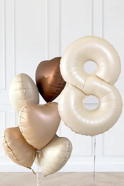 Konsept Sepeti 8 Years Old Retro Beige - Latte and Coffee Colored Balloon Birthday Set