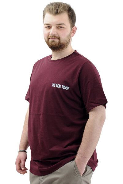 ModeXL Ανδρικό μπλουζάκι - Μεγάλο μέγεθος, λαιμόκοψη, βαμβακερό, εμπριμέ TOUCH U24066 Plum