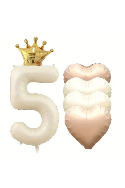Konsept Sepeti 5 Year Old Birthday Set - Foil Balloon with Number, Heart and King Crown