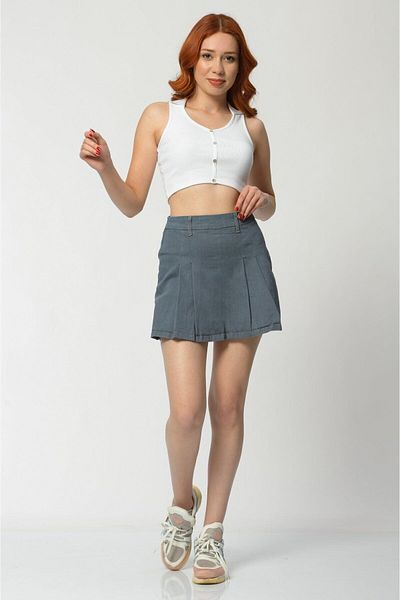 What's Up Whatsup Pleated Mini Shorts Skirt - Gray