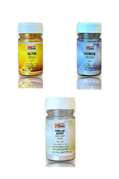 MALDİ PASTACILIK MYBAKE YENİLEBİLİR METALİK TOZ 3 LÜ SET GOLD GÜMÜŞ PARLAK