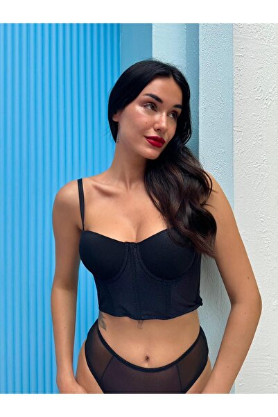 Genel Markalar Siyah simli destekli büstiyer takım, Tanga simli iç çamaşırı, ...