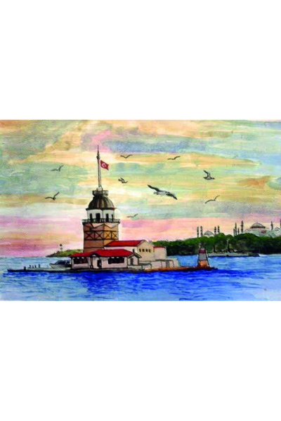 hediyeniburadabul Ξύλινη αφίσα με σχέδιο Πύργου των Κοριτσιών