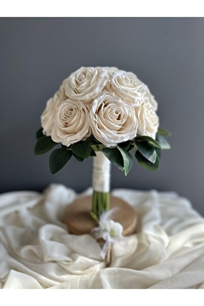 Luvienn Premium Krem Gül Buketi-Katmerli Gül Gelin Çiçeği