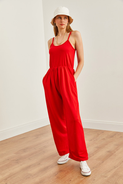 Olalook Red Strappy Soft Jumpsuit - Elastic Waist TLM- 19000155
