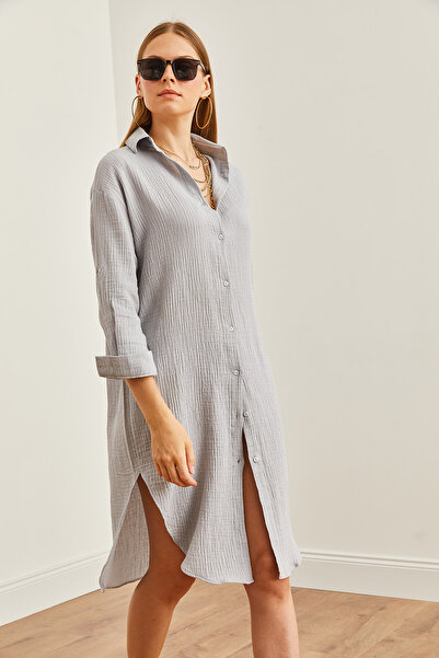 Olalook Gray Muslin Shirt Dress - Oval Slit, ELB- 19002243