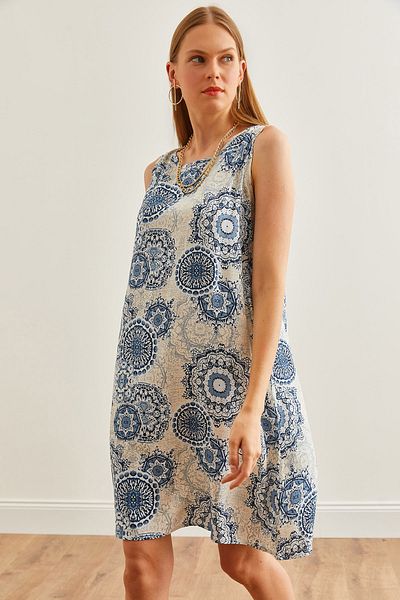 Olalook Rochie mini din viscoza cu imprimeu albastru - A Jersey, Femei, ELB- 19002244